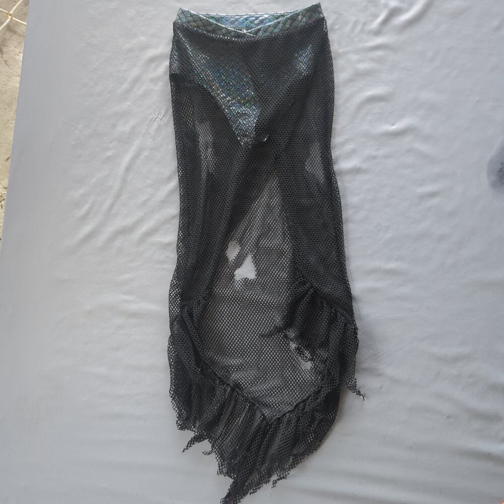 Black Mesh Mini Skirt with Iridescent Waistband